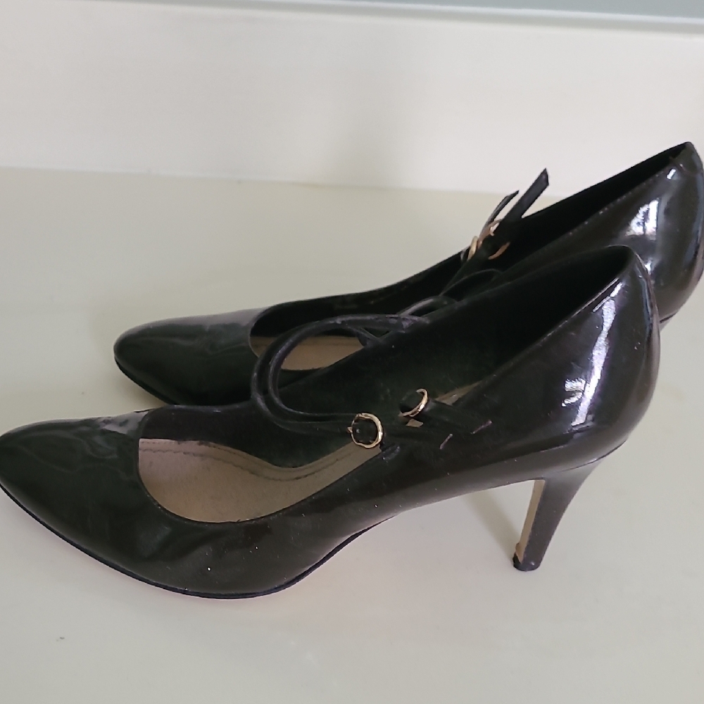 Dark Brown Bandolina Patent Leather Heels